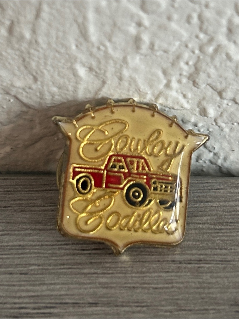 Vintage "Cowboy Cadillac" Enamel Lapel Pin – Rare Retro Truck Collectible